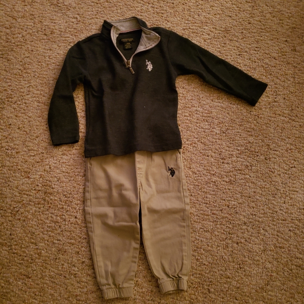 Polo outfit. Size 24 months. Pants are khaki w/ drawstring waist, navy top